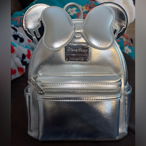 Disney Parks Loungefly 100 years of wonder metallic silver backpack - Picture 2 of 5